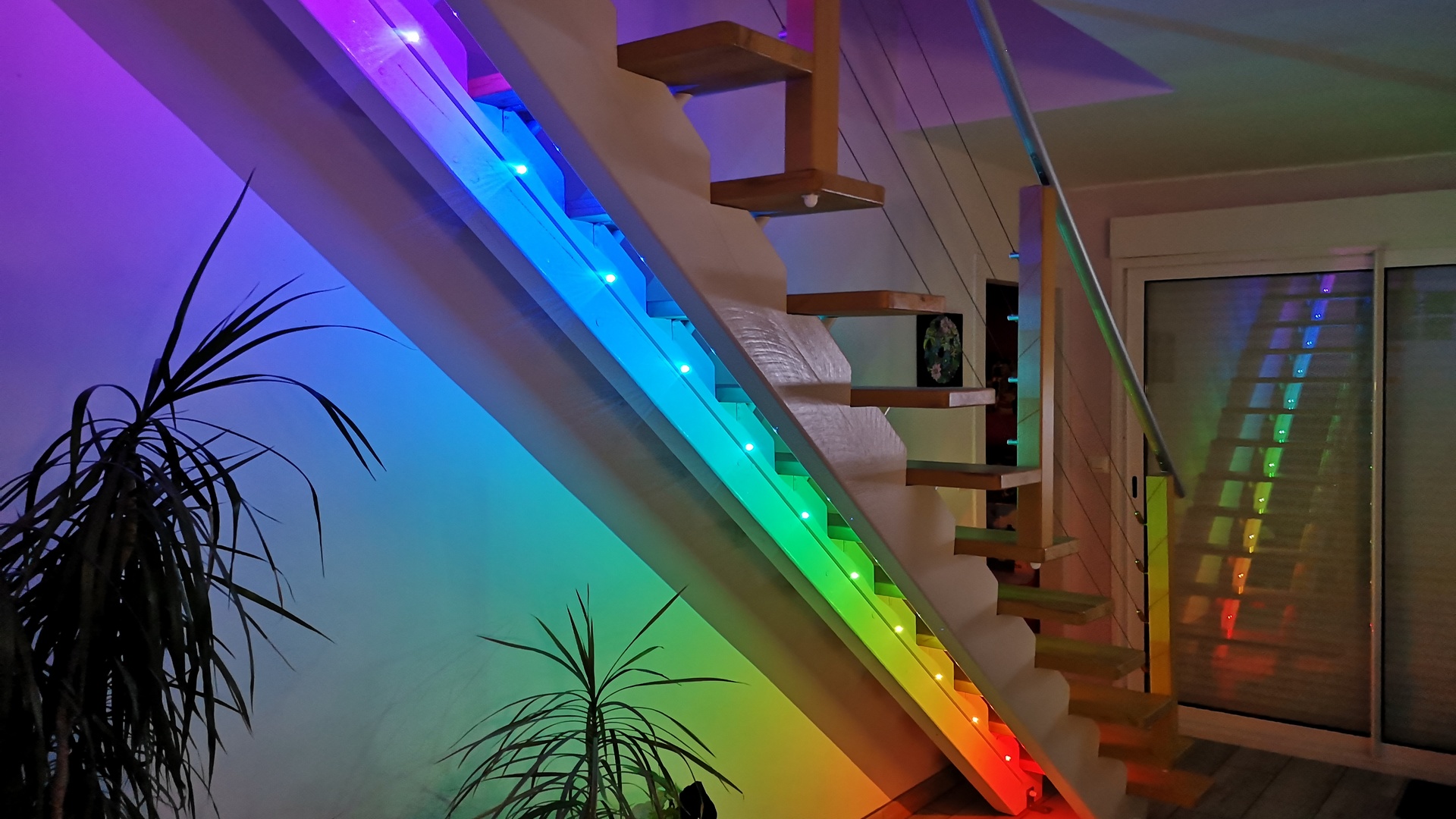 Automatic rainbow staircase lighting